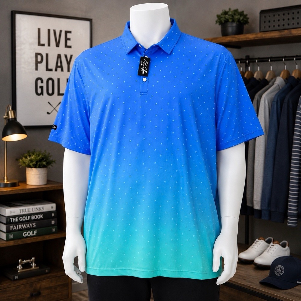 Sunday Swagger Polo Shirt Mens 4XL Blue Palm Tree Golf Performance NWT